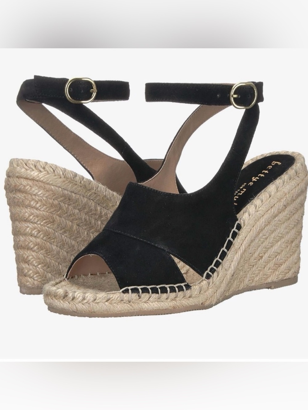 bettye muller Black Suede Espadrille Wedge Sandals Sz 8.5 nwot